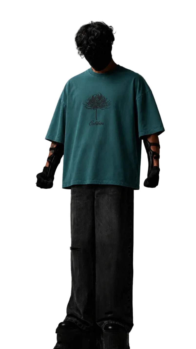 "Obsidian Lily" Petrol Green Tee