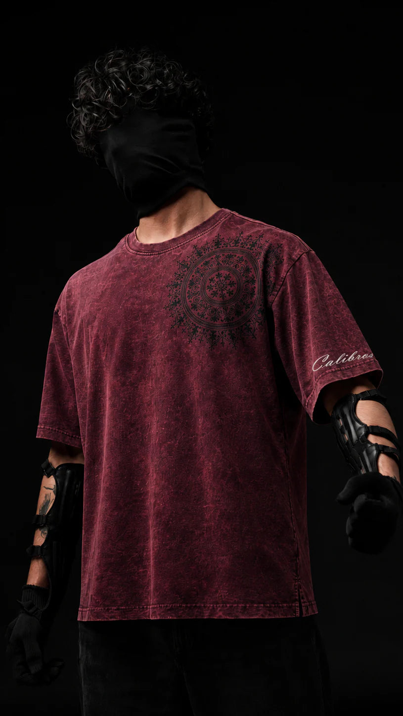 "BLOOD-ROSE" MANDALA ACID-WASH TEE