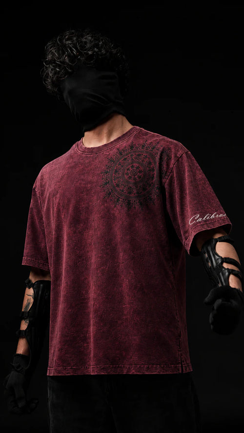 "BLOOD-ROSE" MANDALA ACID-WASH TEE